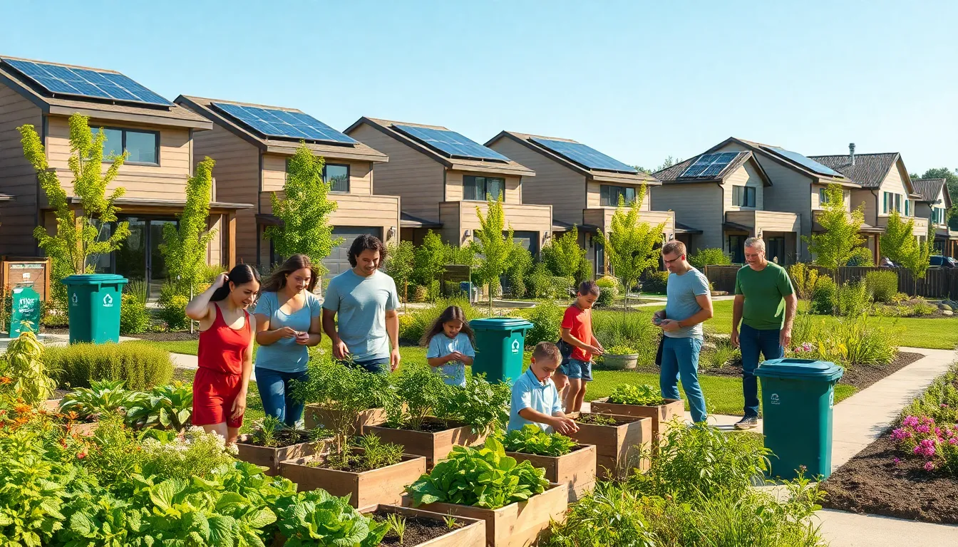 diverse community gardening in an eco-friendly neighborhood.